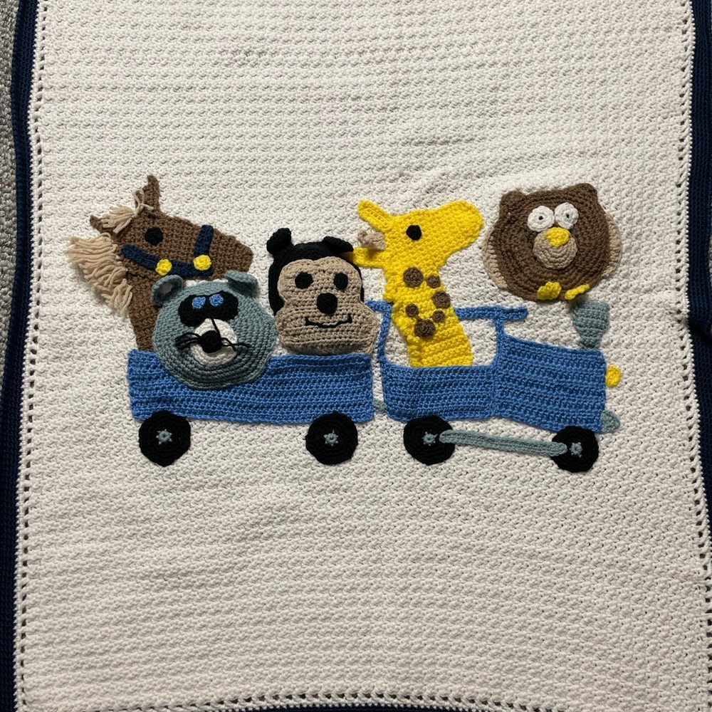 Crocheted Animal Train Blanket/afghan/throw for Kids